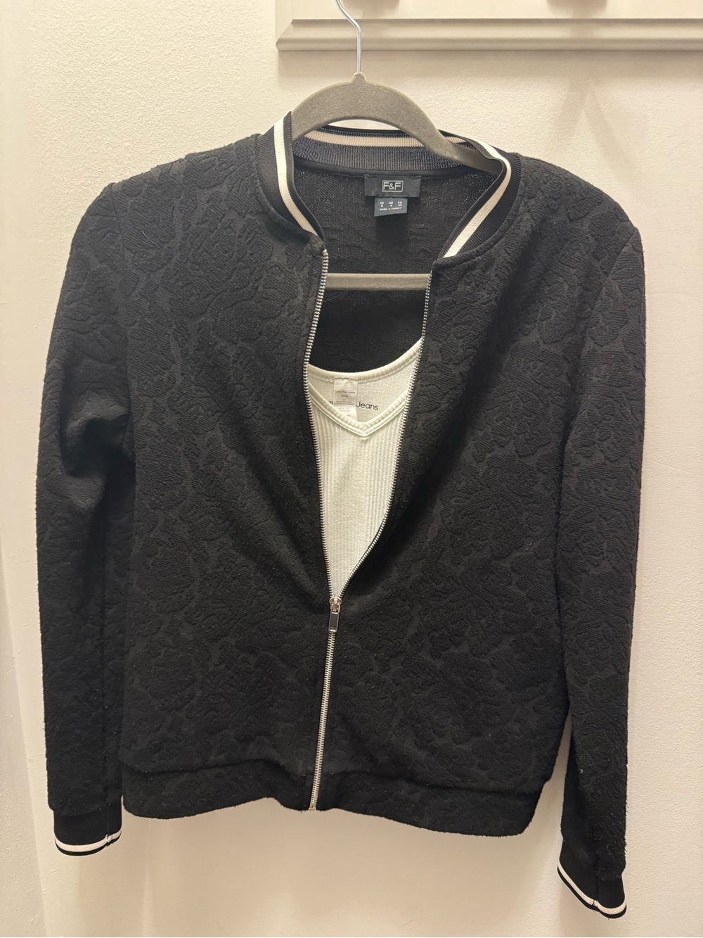 Women’s Black Textured Zip Bomber Jacket